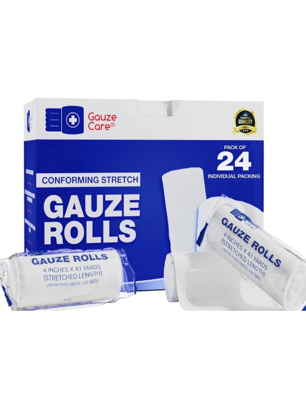 Premium Quality Gauze Rolls Pack of 24 - Lint & Latex-Free Stretch Bandages for
